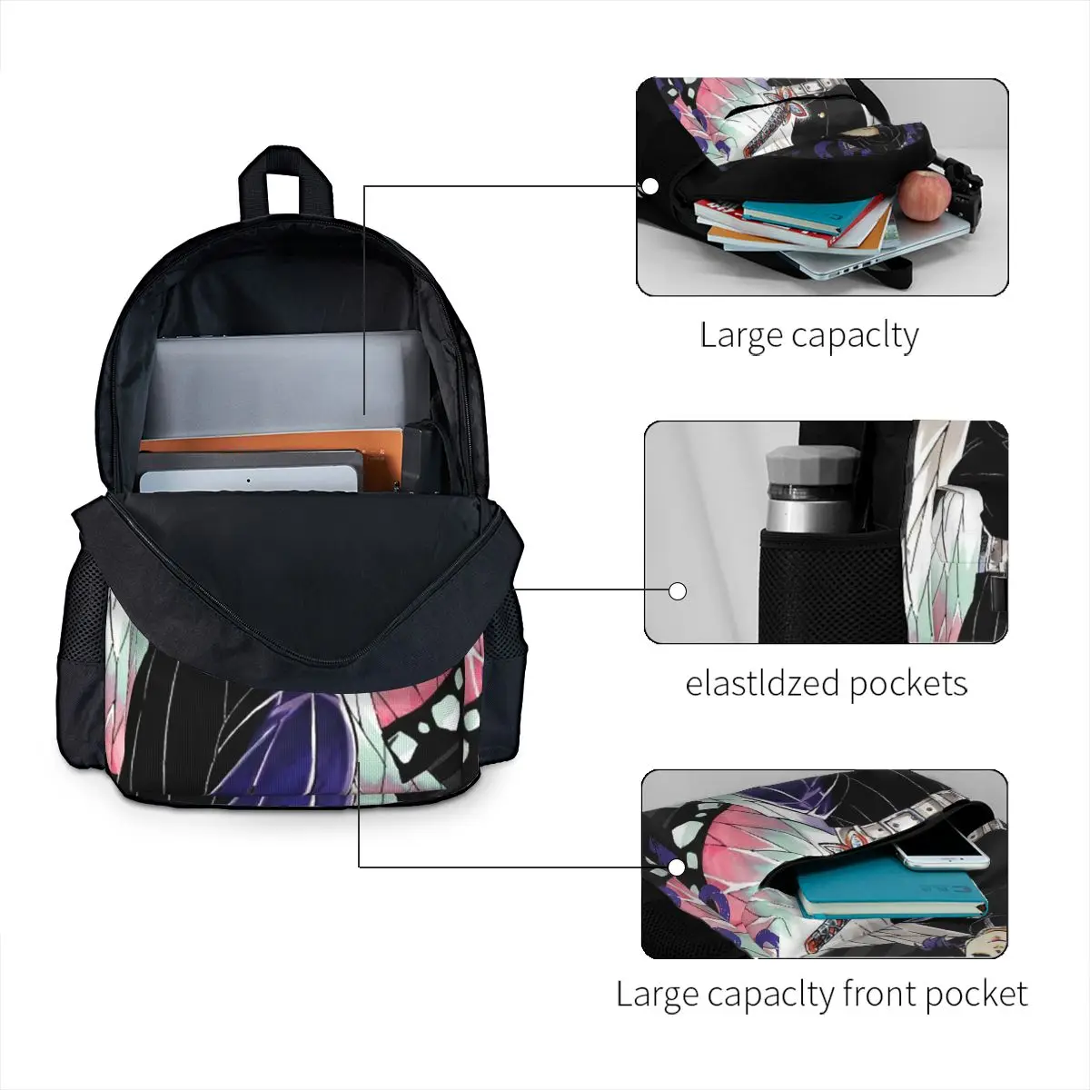 Shinobu Kocho Demon Slayer Backpacks Boys Girls Bookbag Large Capacity Students School Bags Laptop Rucksack Shoulder Bag