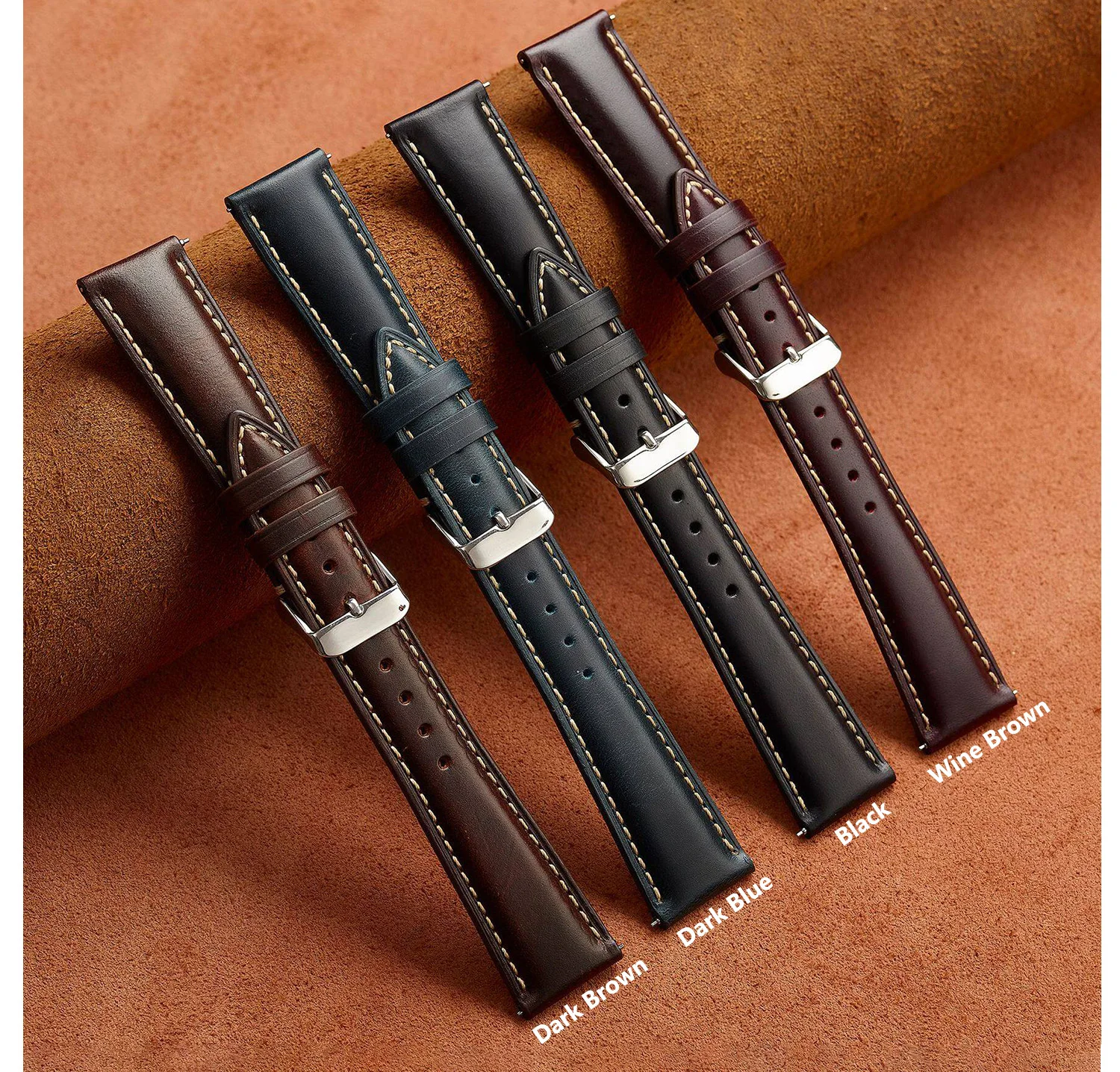 Wachs-Echtleder Uhrenarmband für Herren und Damen, Vollnarbiges Naturleder 18/19/20/21/22 mm Uhrenarmband mit Edelstahl-Schnalle – Detail 7