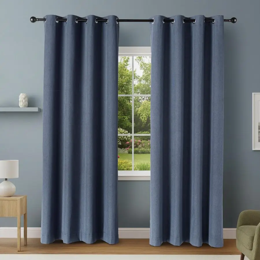 

100 Blackout Curtains with Grommets, 2 Panels, 52 x 96 Inches, Navy