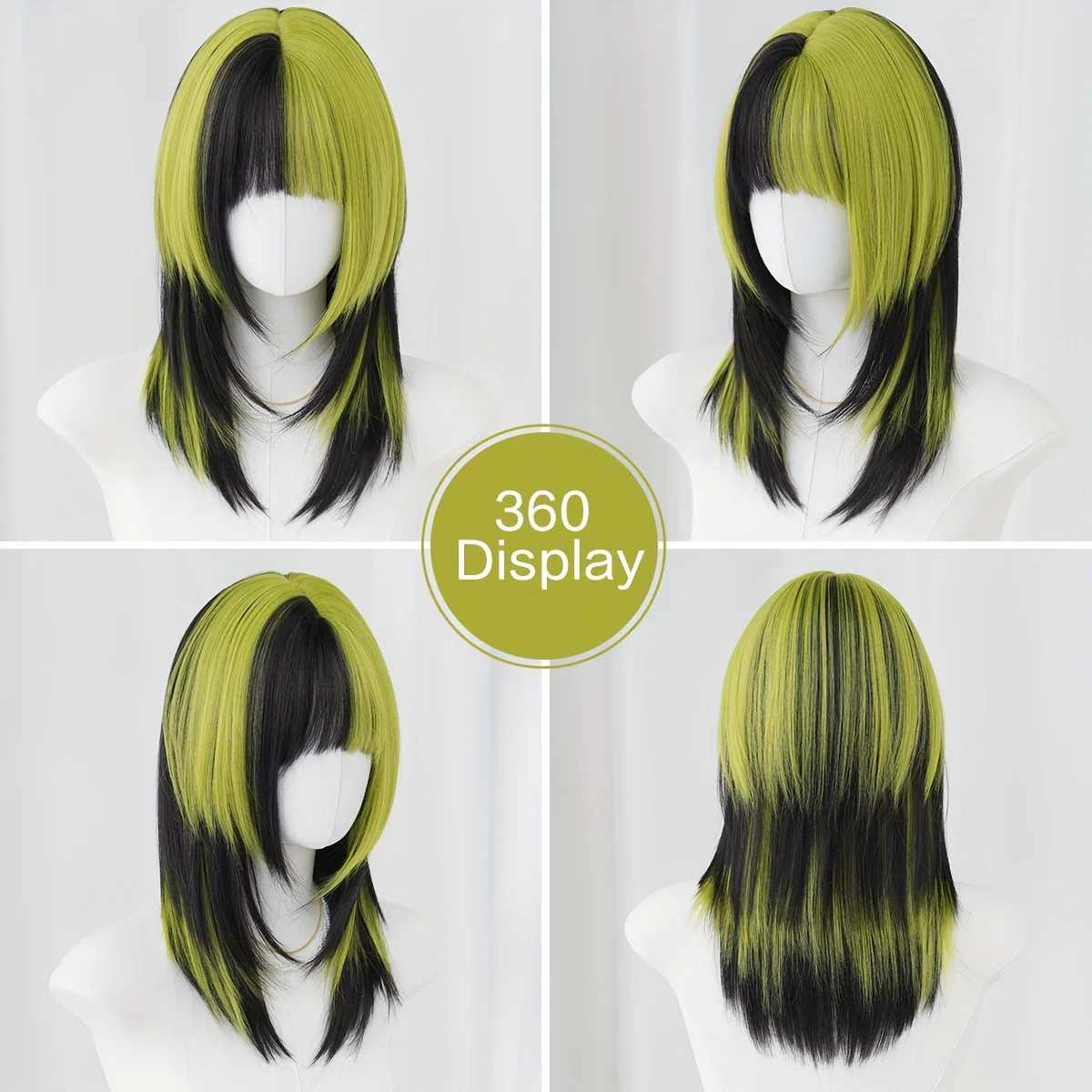 باروكة صناعية ذات طبقات باللون الأخضر والأرجواني والأسود مع غرة متوسطة الطول شعر مستعار كوسبلاي للنساء شعر مستعار مقاوم للحرارة