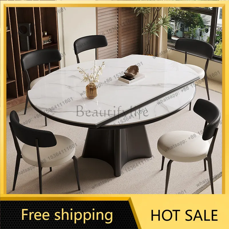 Factory Direct Sales Minimalist Slate Dining Table Italian Light Luxury Rotatable and Retractable Square and Circle Dual Use
