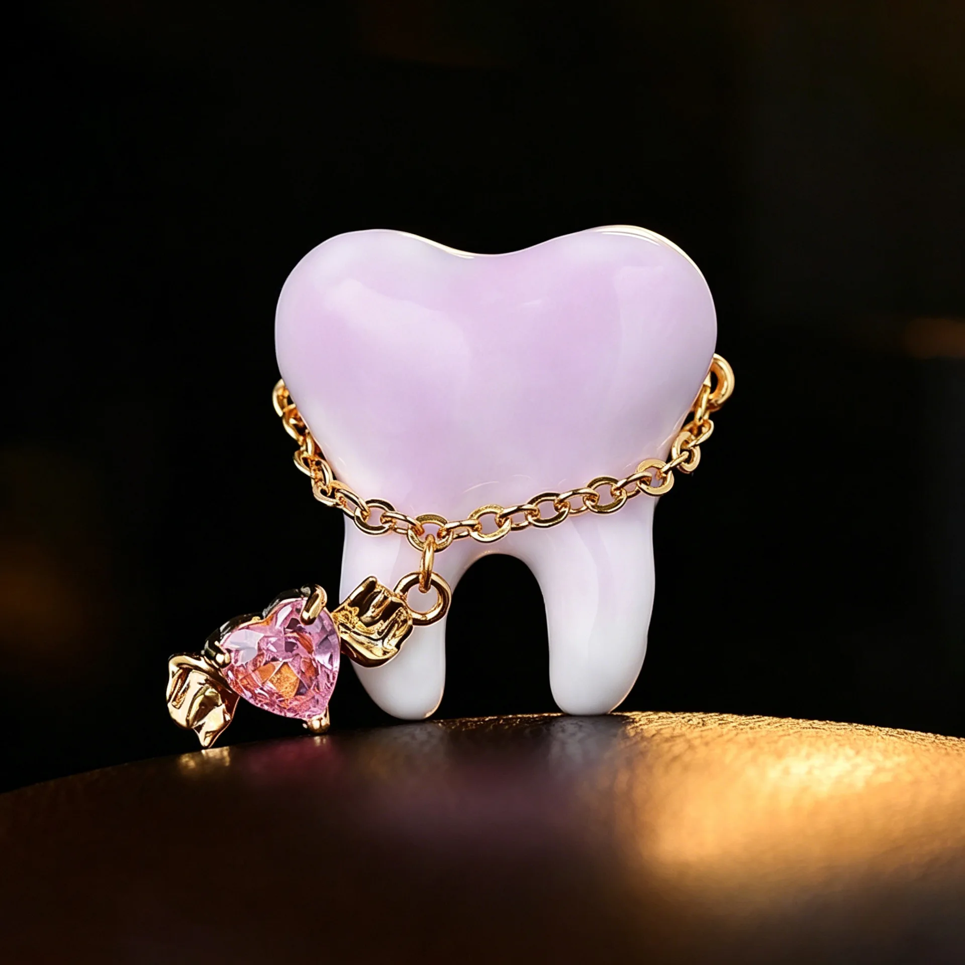 

New and unique Cute Fun Tooth Brooch Pink White Enamel Chain Tassel Love Lapel Pin Sweet Lady Fashion Ornament