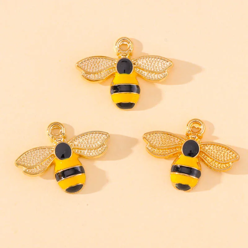 10Pcs 23x17mm Enamel Cute Bee Charm Earrings Pendant Bracelet Necklace DIY Finding Craft Supplies for Jewelry Making Accessories