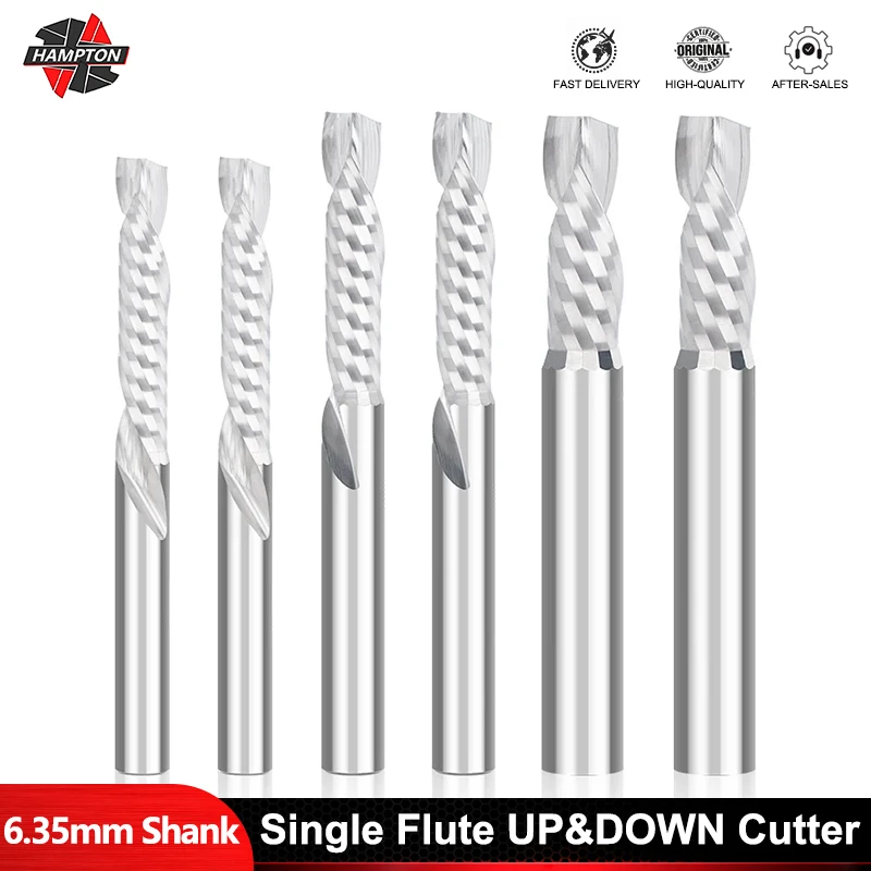 

HAMPTON 1PC CNC Router Bit Single Flute Up Down Cut Spiral End Mill 6.35mm Shank Carbide Milling Cutter For Wood Acrylic PVC