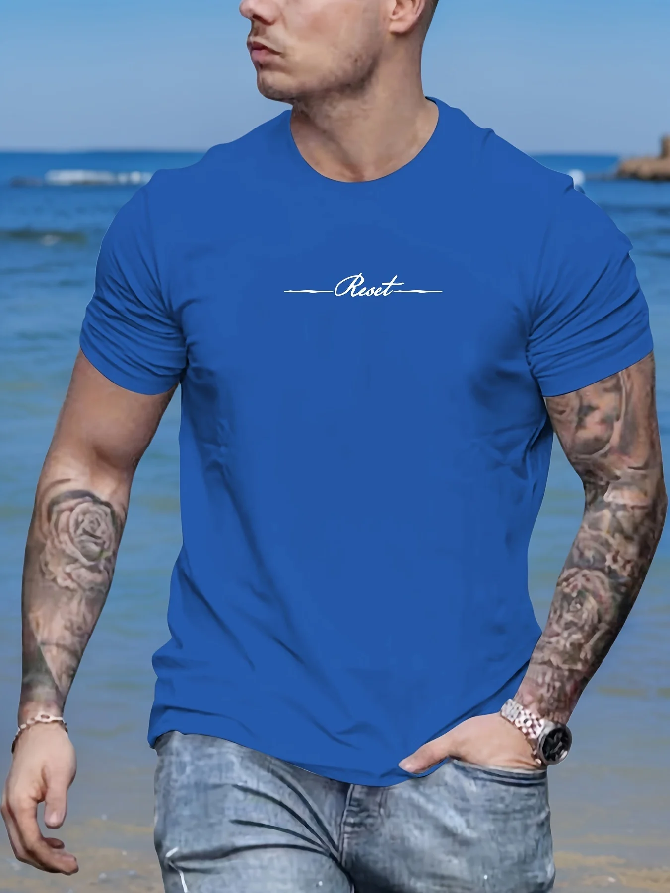 Men's Reset Pattern Summer Casual Round-neck Short-Sleeve T-Shirt - Fashionable, Versatile Daily Wear T-Shirt - Breathable