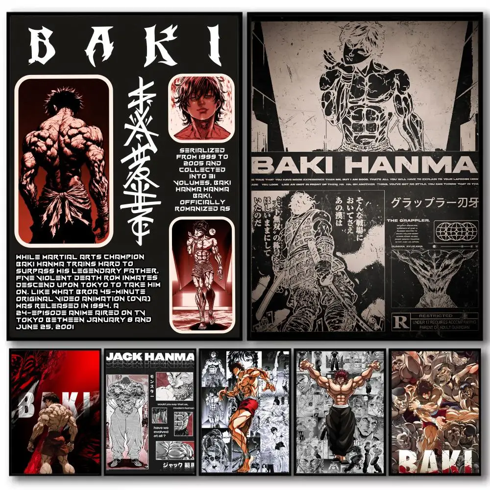 B-Baki the Grappler Painting Calligraphy Cotton Canvas Wall Art Poster Quality Decor Painting for Living Room Home Decor