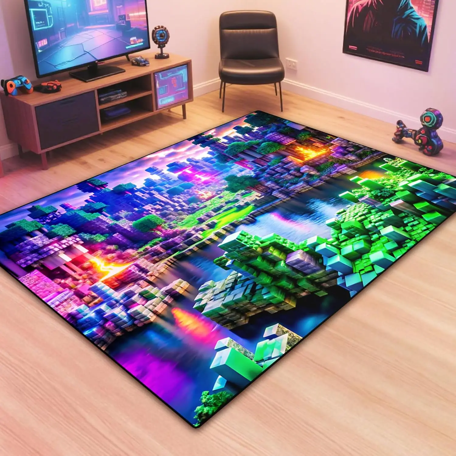 neon-voxel-world-print-area-rug-colorful-blocky-pixel-scene-floor-mat-for-gaming-room-bedroom-non-slip-washable-carpet