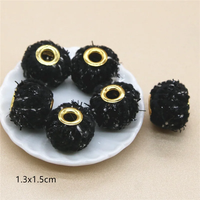 10Pcs Colored Fabric Metal Wool Ball Large Hole Beads Gift for Girls DIY Charms Ear Pendants Bracelet Fit Pandora Jewelry Making