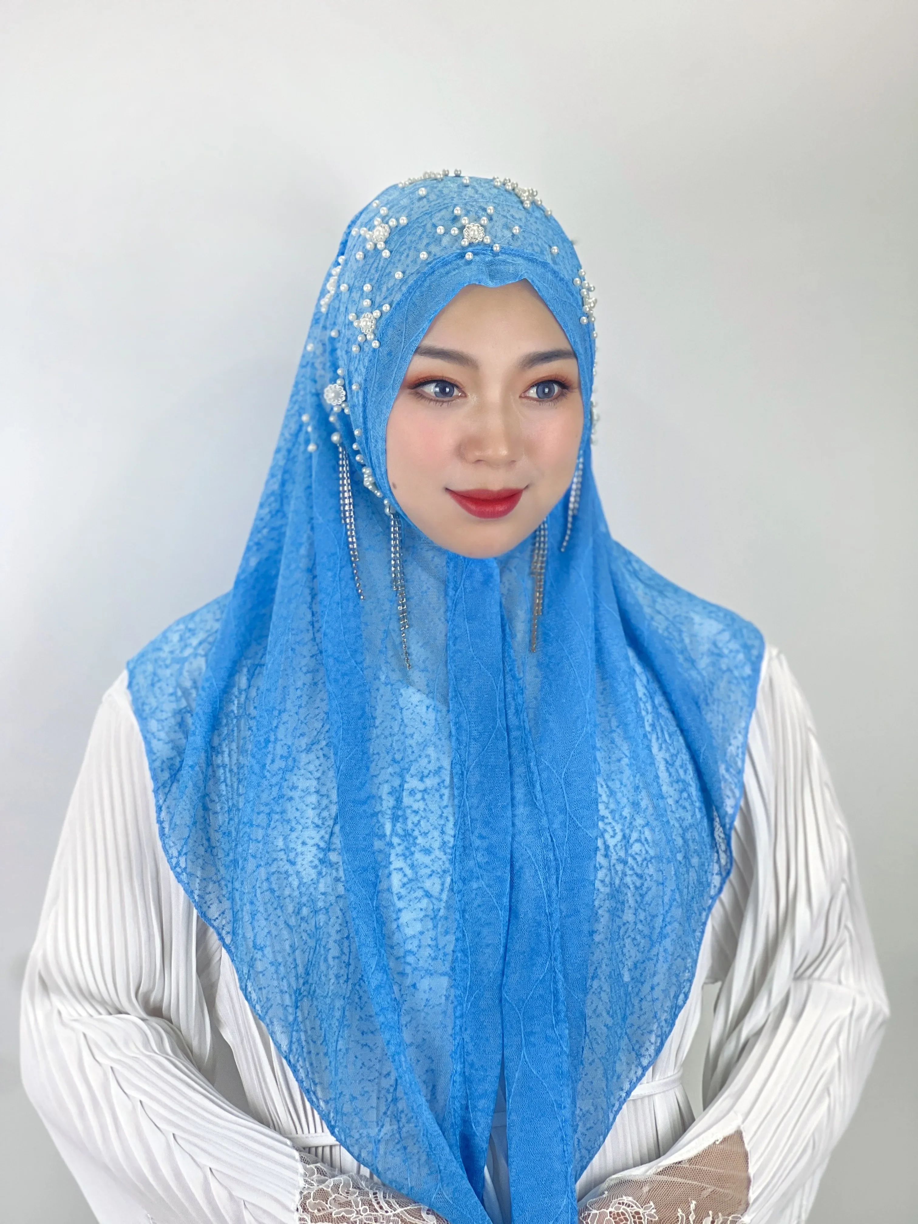 Turkish Beaded Floral Tassel Hijab Islamic Leaf Texture Hijab Turkish Women Scarf Hijab Muslim Instant Shawl Hijab Shawl