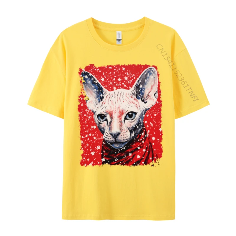 Popular Art Christmas Red Sphynx Hairless Cat Man Brand T Shirt Cotton T Shirts Leisure Printed On T Shirt