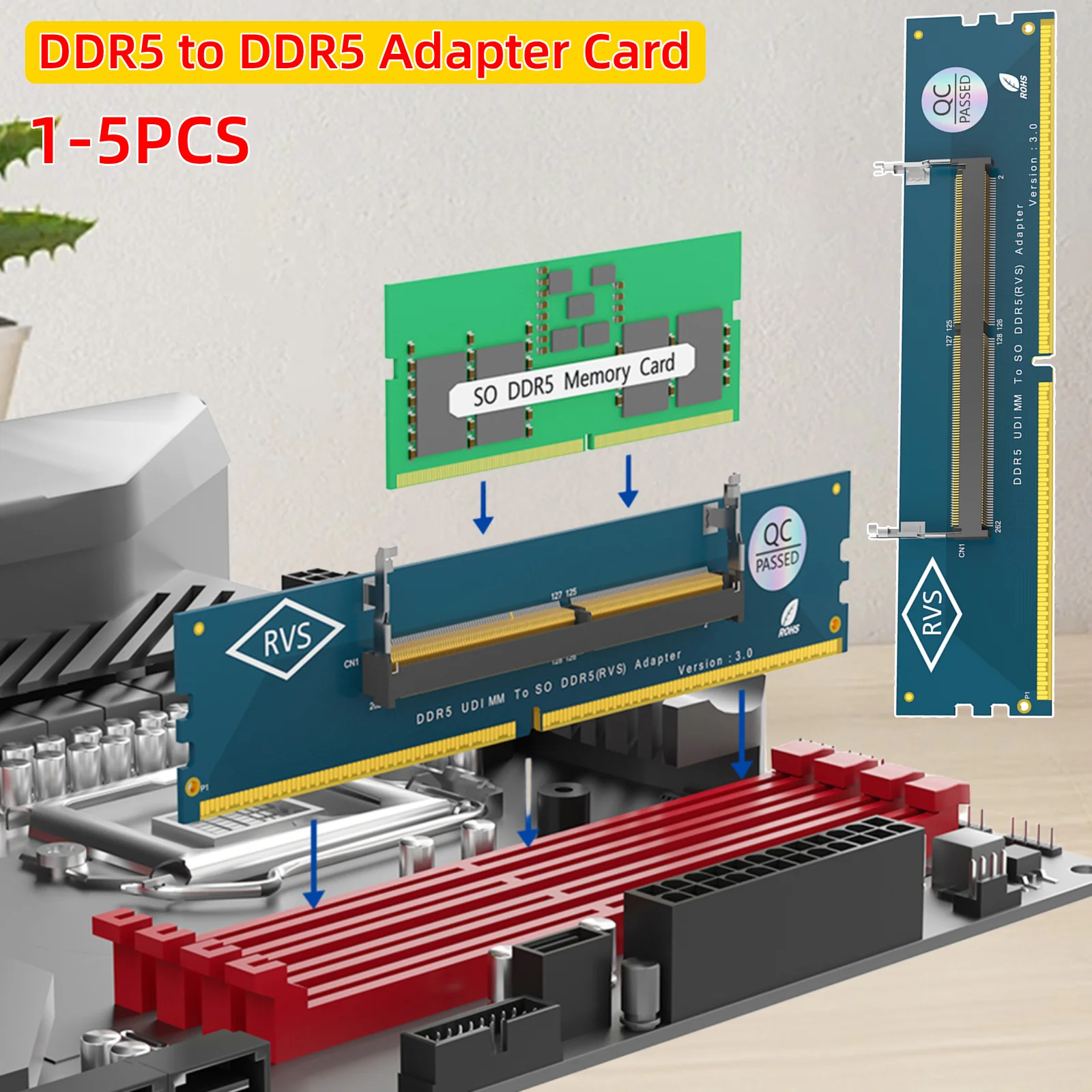 

Адаптер SO-DIMM DDR5 для ноутбуков на U-DIMM DDR5 для настольных ПК, конвертер модулей оперативной памяти DDR5 SO-DIMM для игровых ноутбуков