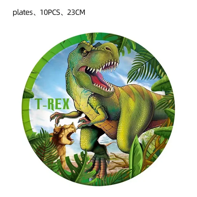 Jurassic dinosaur theme birthday arrangement set for children's birthday disposable tableware paper cup pull flag paper plate