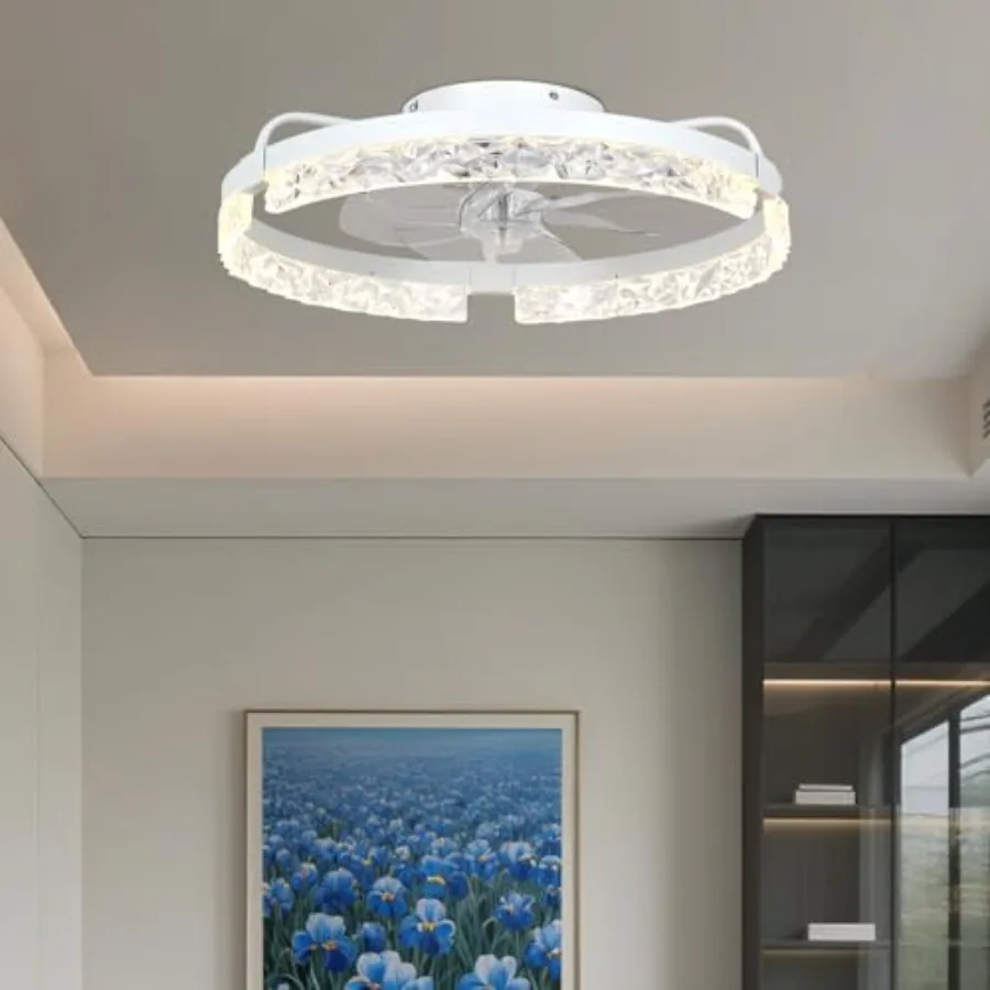 

20" Modern LED Ceiling Fan with Lights and Remote Low Profile Dimmable Acrylic Ceiling Fan Flush Mount Bladeless Chandelier Fan
