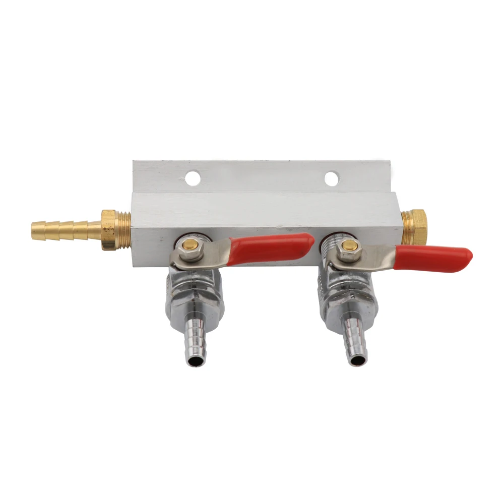 2 Way Homebrew Gas Distributor CO2 Manifold Splitter with 7mm Hose Barbs Shutoffs Draft Beer Kegerator