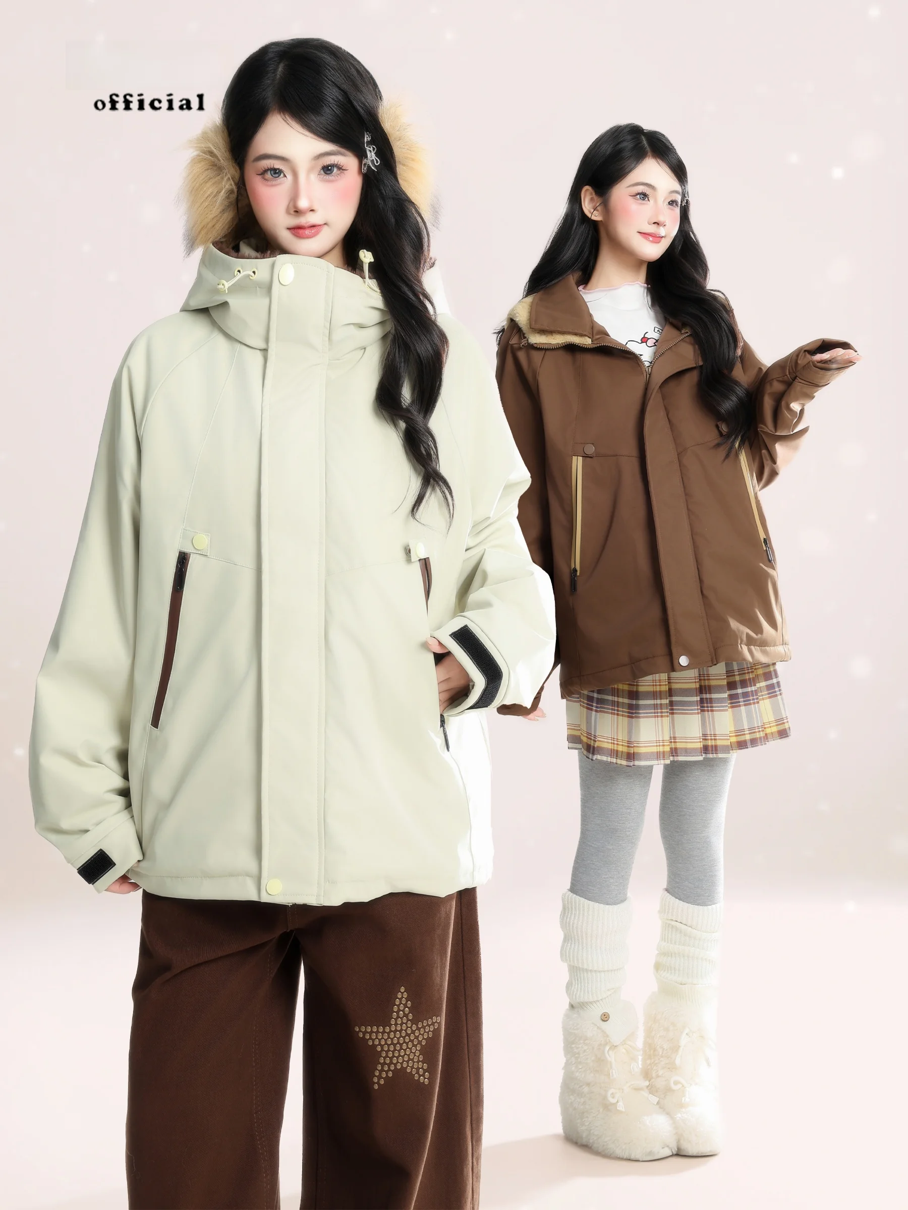 

HM American Retro Sport Sle Color Blo Tee Proof Hooded Cotton Jaet Women's Winter Thiened Downproof Cotton Coat T...