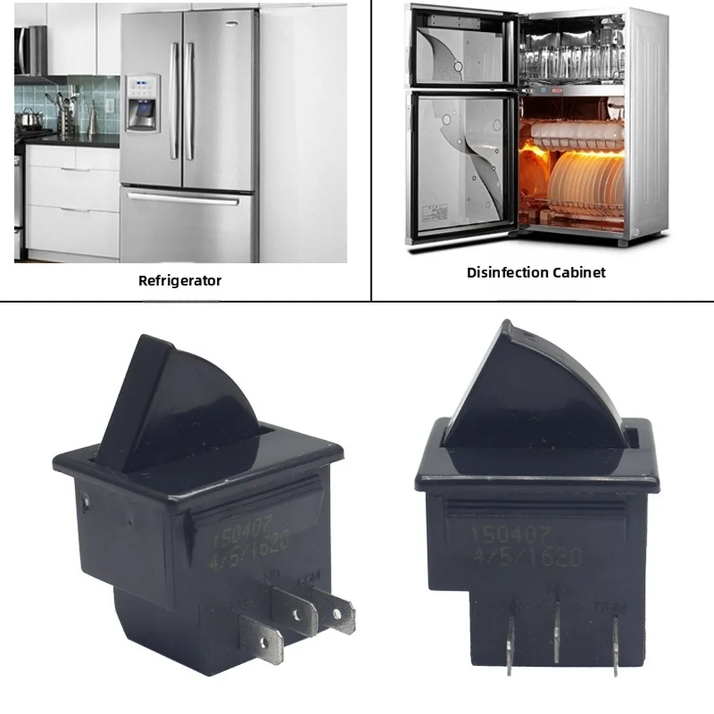 Black Push Button Switch 3 Prong Normally Closed for Refrigerator Door Function PC Material 10000 Electrical Cycles