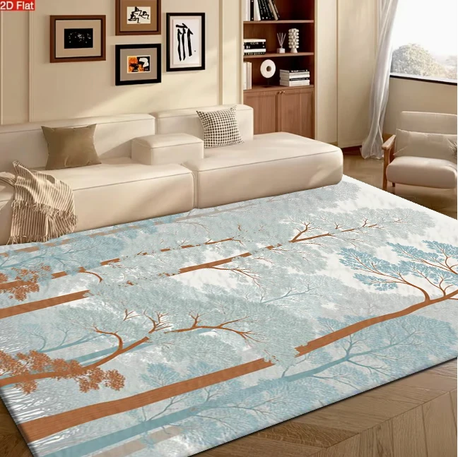 Carpet Flooring Light Tone Forest Tree Silhouette Art Print Decorative Floor Carpet for Living Space