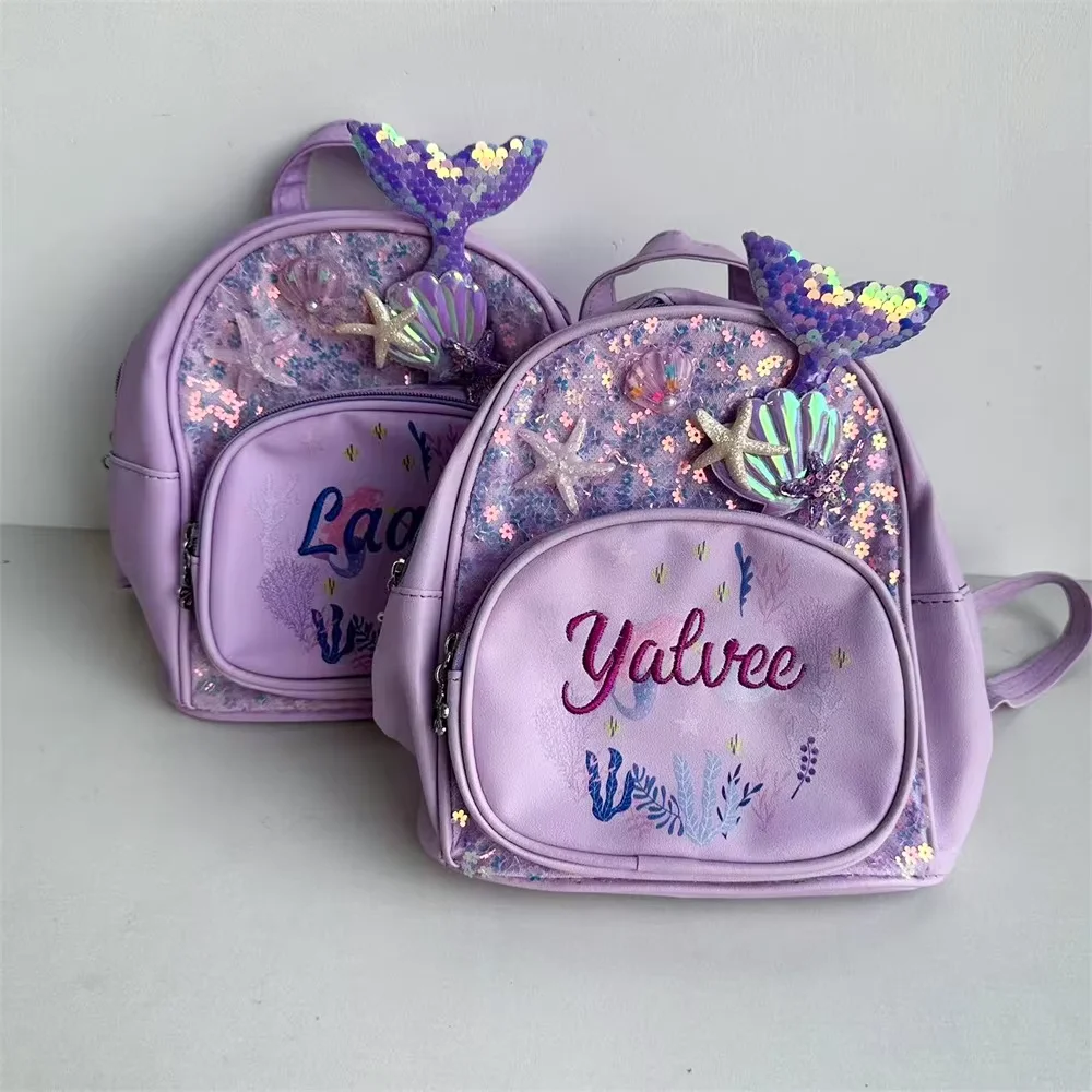 Custom Kindergarten Backpack Kids Cartoon PU Bag Cute Mermaid Backpack for Girls Personalized Name Lightweight Baby Backpacks