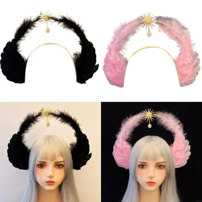 DXAE FEATH PARTE PENENTE DUPLA CAMADA TIARAS HABELHOOP PARA MULHERES MENINAS PARA ACESSORES COSPLAY FESTO