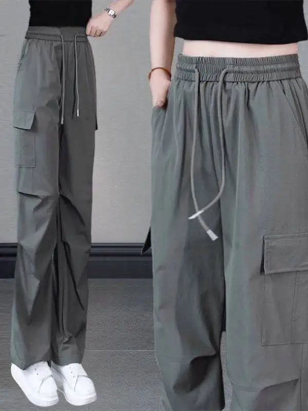 

High-End Quick-Dry American Style Women's Work Pants Summer Thin Straight Leg Casual Loose Wide Leg Pants