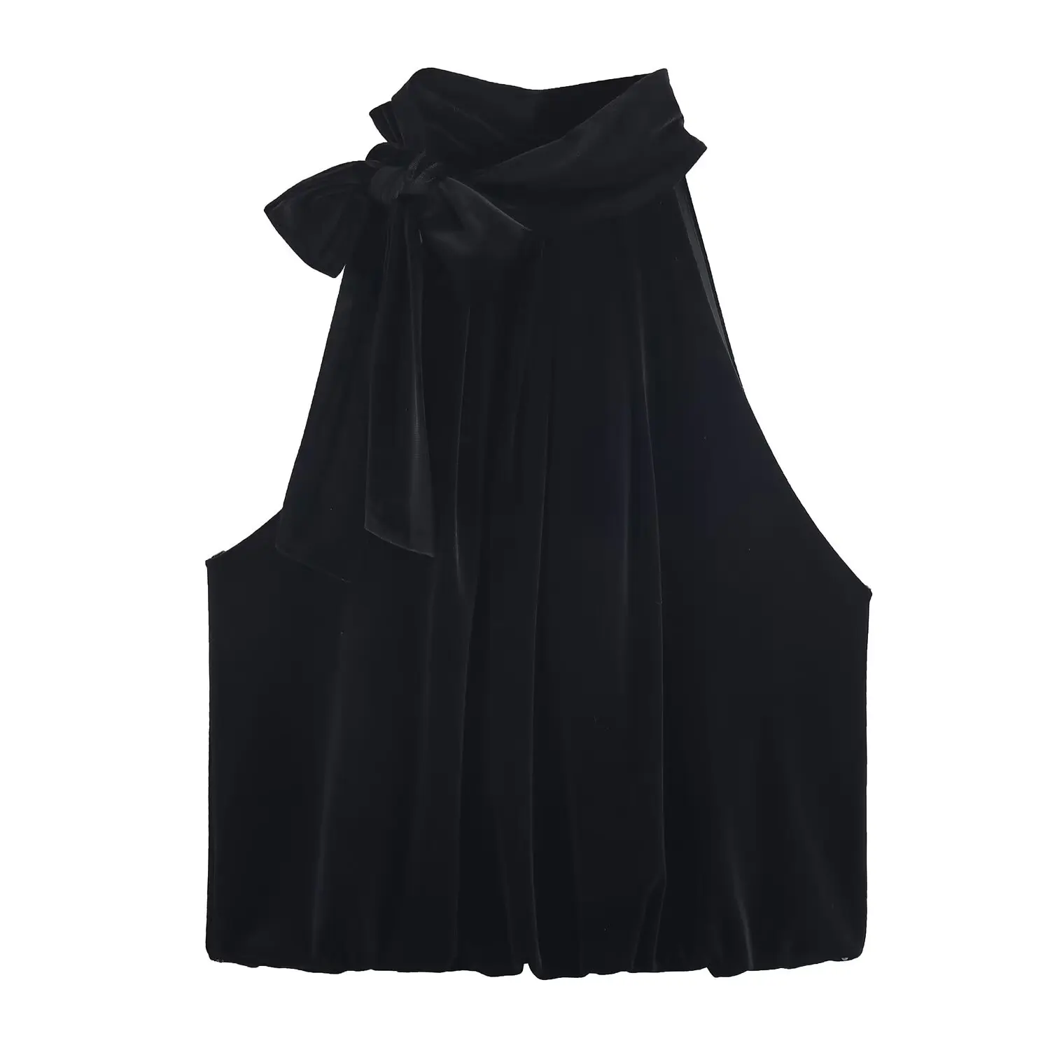 

Fashionable new women's sleeveless bow decoration top, bow decoration velvet balloon version top, sexy, fashionable and persona