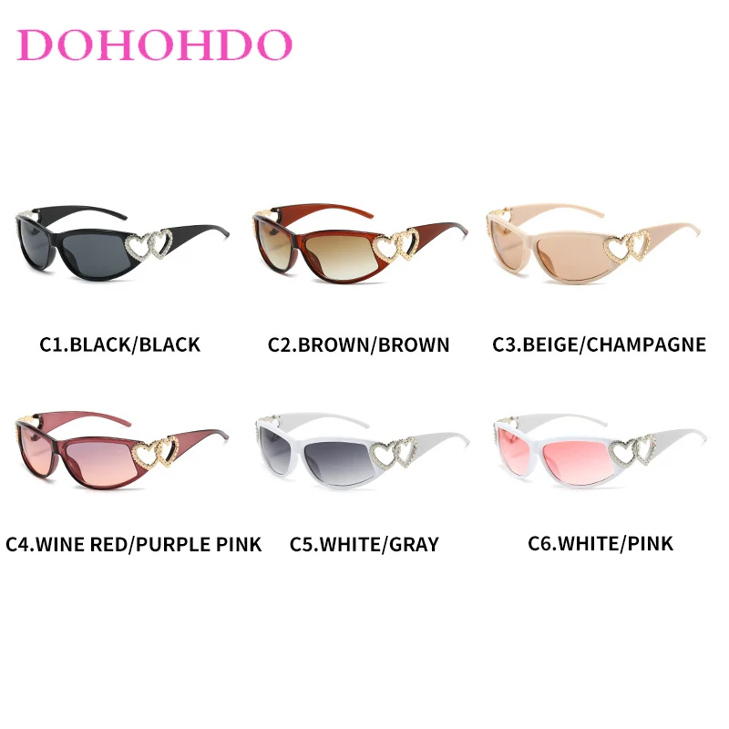 Y2K Punk Wrap Around Fashion Sunglasses For Women Men Vintage Brand Design Hollow Heart Glasses Outdoors Driving Shades UV400