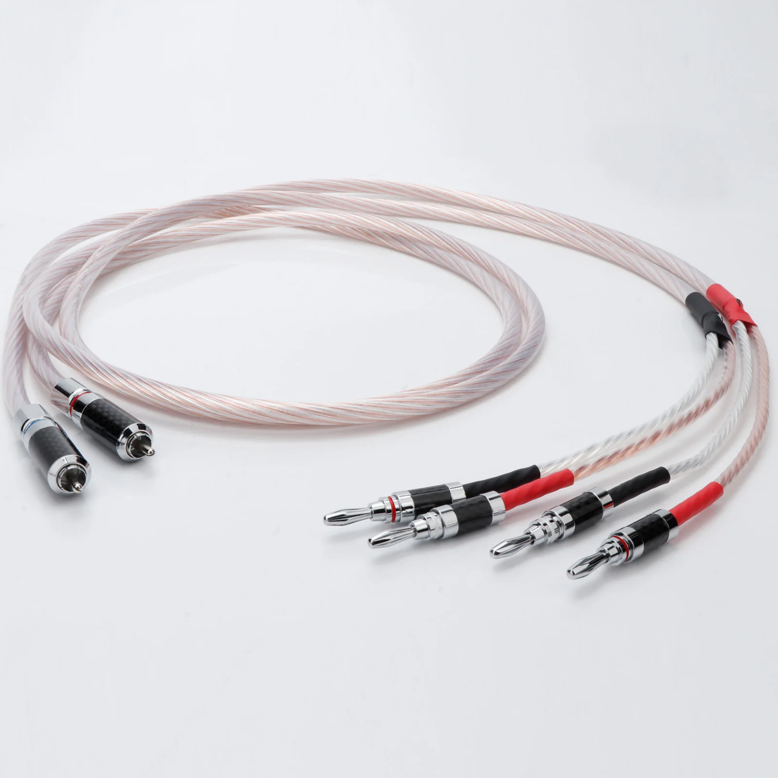 Paar RCA-auf-2-Bananenstecker-Lautsprecherkabel, 7N OCC versilbert, Biwire-Lautsprecherkabel für Verstärker, Subwoofer, CD-Audio, DAC – Detail 1