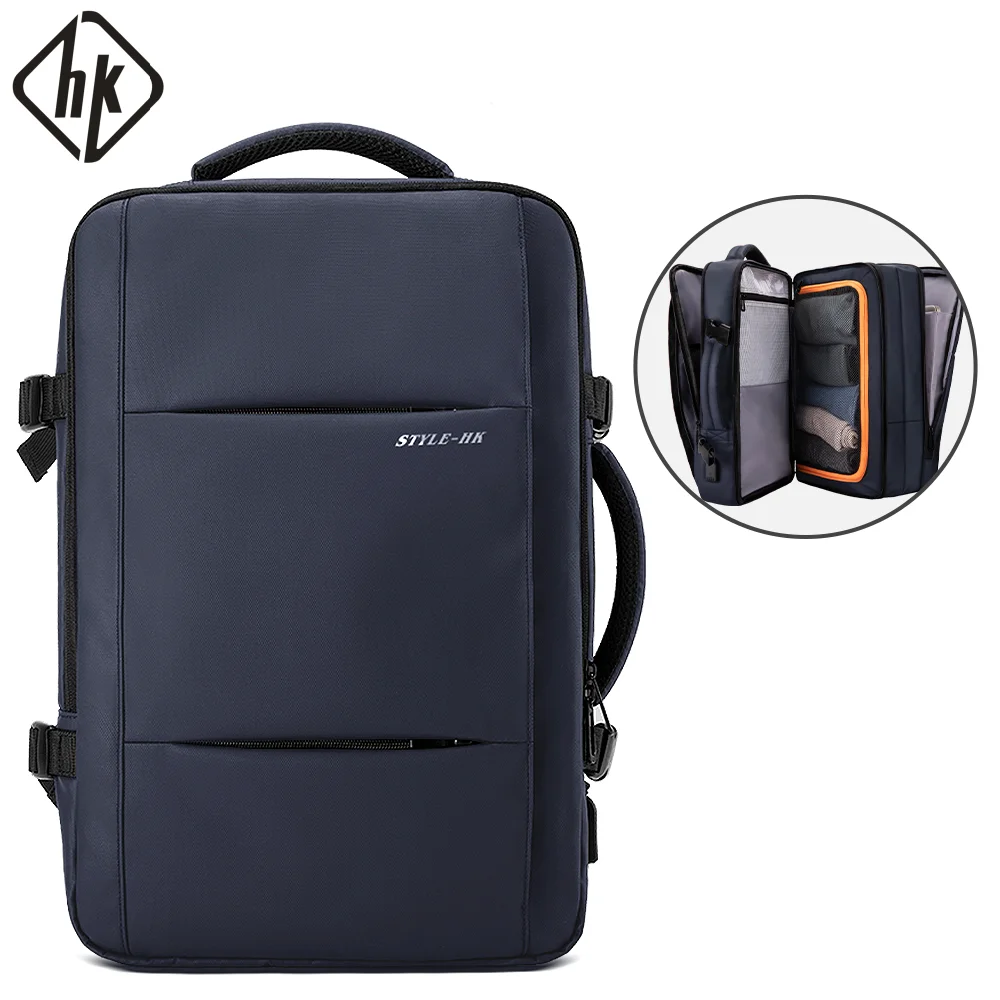 HK Multifunktionaler Herren-Reiserucksack, erweiterbarer Business-Rucksack, wasserdicht, große 15,6-Zoll-Laptoptasche mit USB, modischer Tagesrucksack