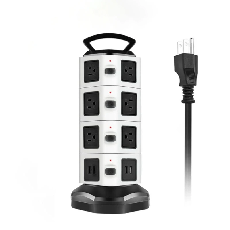 

TESSAN Surge Protector Tower Power Strip with 14 AC Outlets 4 USB 4 Independent Switch & 9.8ft Retractable Cable for Home Office