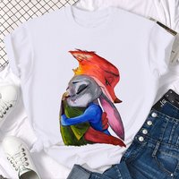 Disney Animation Zootopia Pattern T-shirt Men and Women Universal Fashion Cotton Summer Unisex Cute Funny 90 After Casual Tops