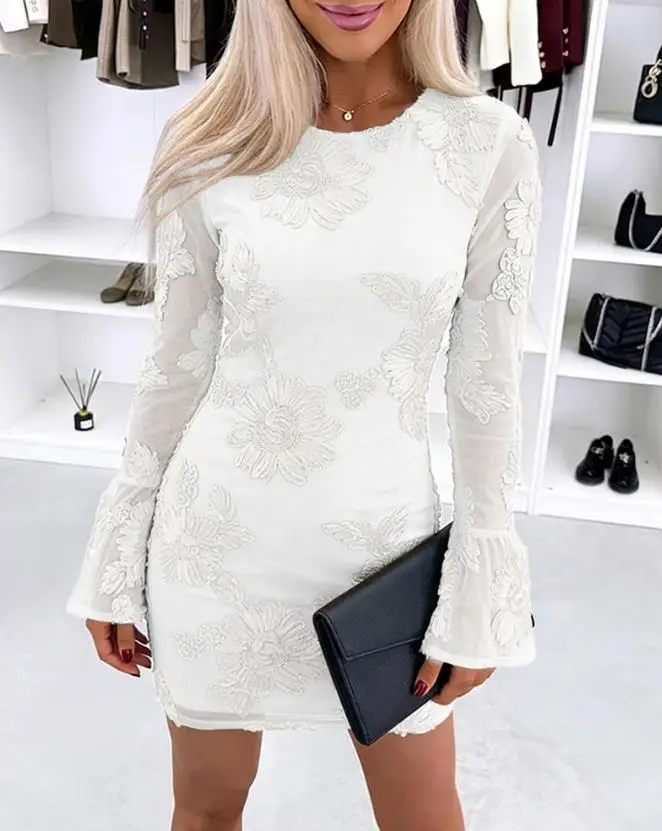 

Women's Dress Summer New Fashionable and Elegant Perspective Mesh Sleeve Splicing Stickers Tight Hip Wrapping Women's Dress