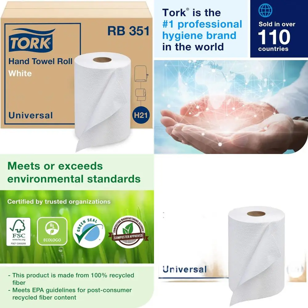 

Рулон бумажных полотенец из переработанной бумаги, белый, 100% переработанное волокно, 12 рулонов, 350 листов в каждом