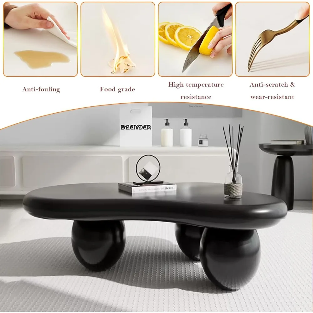 طاولة قهوة سوداء غير متماثلة مع 3 أرجل بيضاوية مستقرة، طاولة مركزية سحابة أنيقة حديثة - وجبات خفيفة للكمبيوتر المحمول وكتب المقهى #6