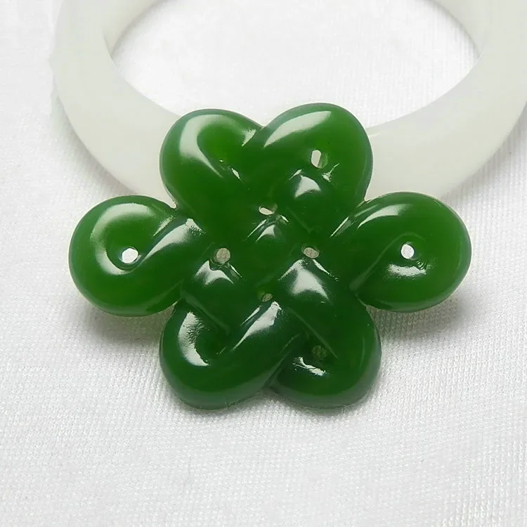 Natural Green Jade Chinese Knot Pendant Necklace Double-sided Hollow Carved Charm Jadeite Jewelry Fashion Gifts for Men Women