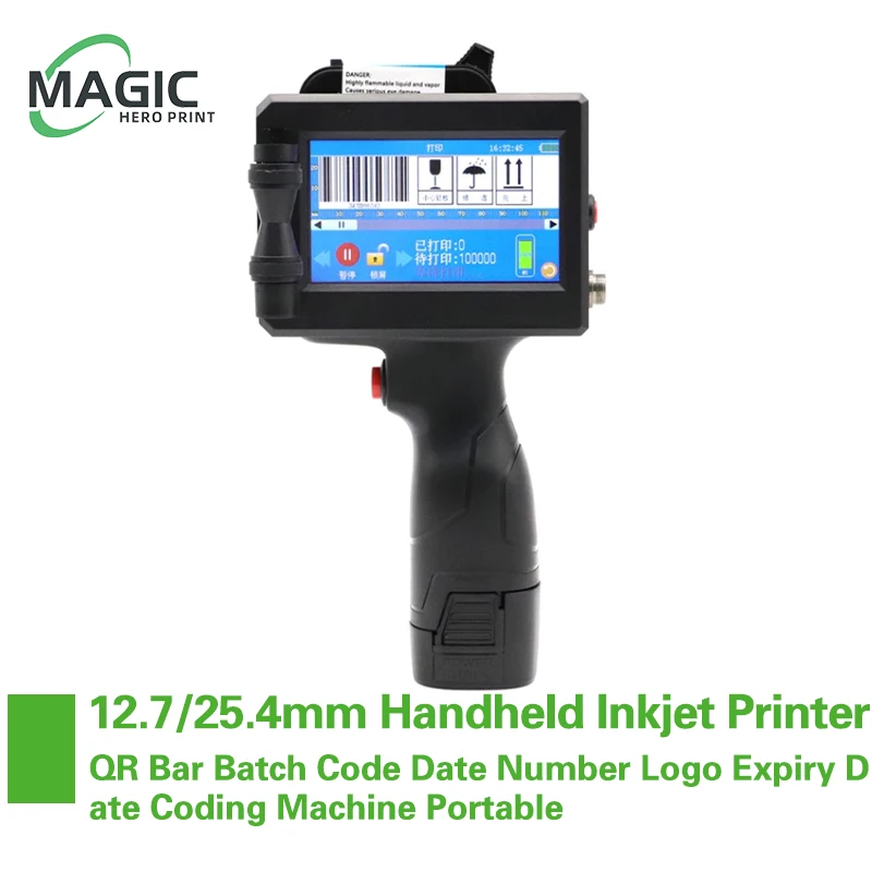 12.7/25.4mm Label Printer Handheld Inkjet Printer QR Bar Batch Code Date Number Logo Expiry Date Coding Machine Portable