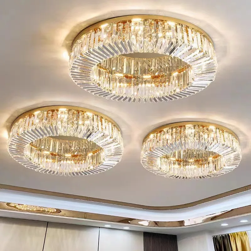 Round ceiling crystal ceiling light golden luxury and beautiful living room dining bedroom room lighting LED lighting fixtures