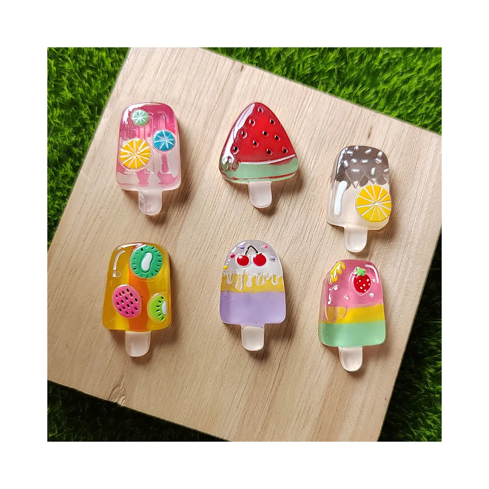 Kawaii Mini Transparent Fruits Popsicle Planar Resin Cherry Strawberry Kiwi Flatbacks DIY Scrapbook Jewelry Phone Decor