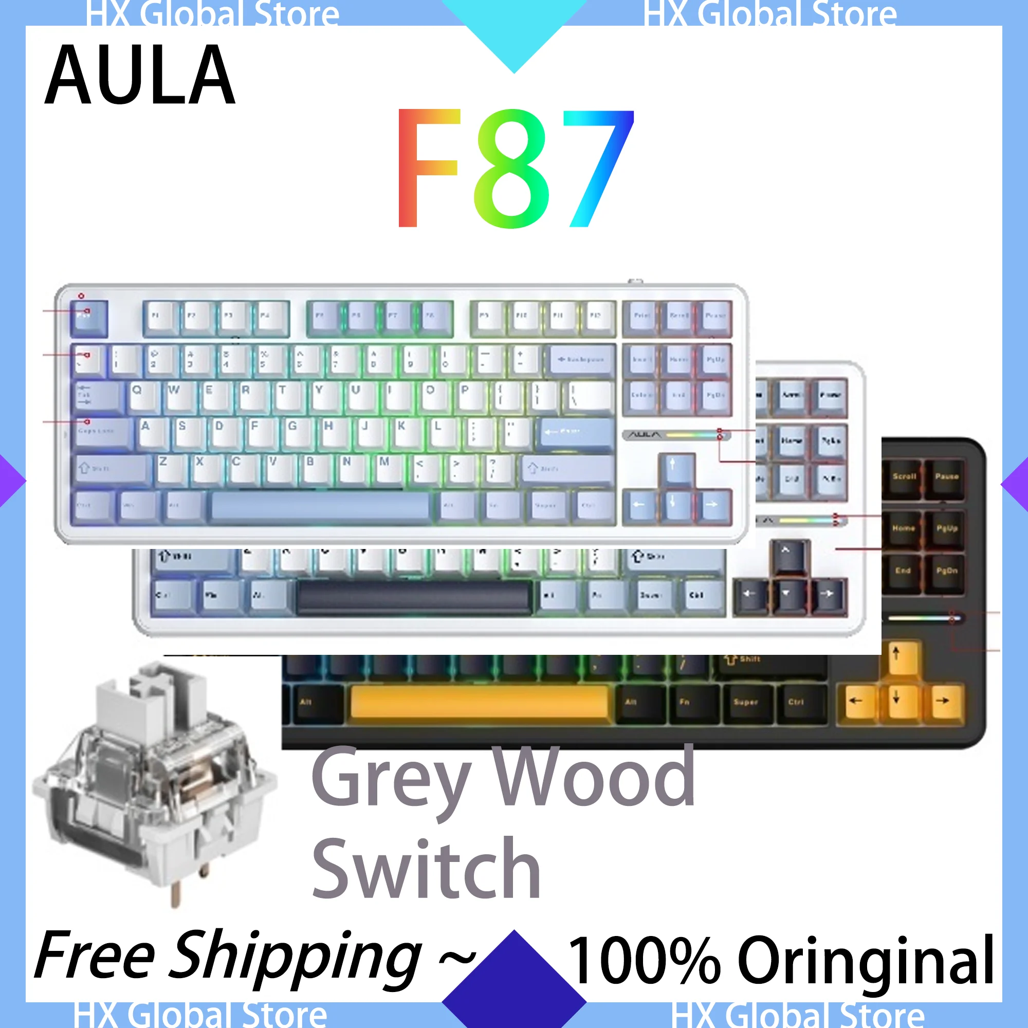 

AULA F87 Mechanical Keyboard Wireless 87 Keys Bluetooth 2.4G Wired Gamer Non-contact Keyboard Gaming Keyboard RGB Hotswap