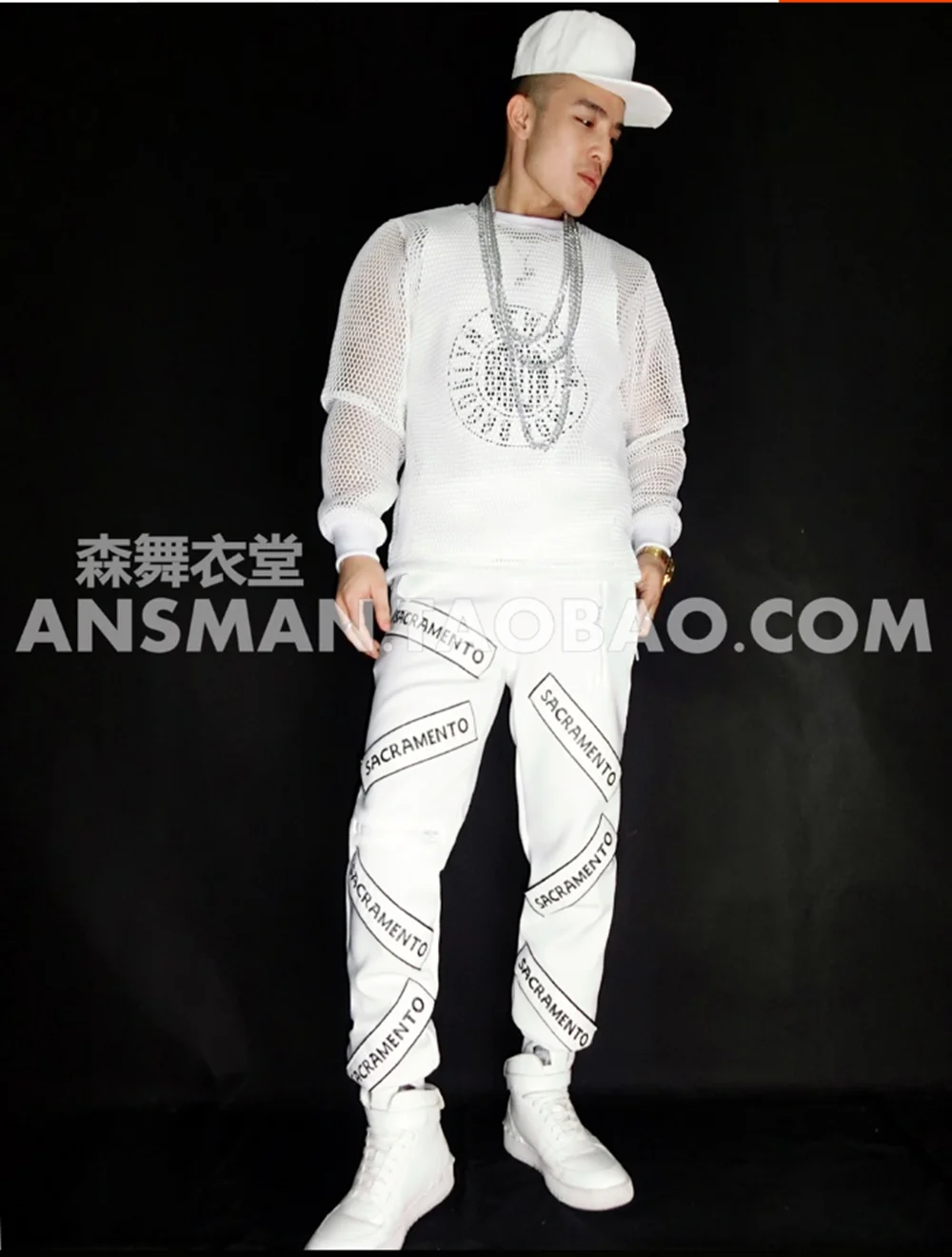 British Fashion Singer Male DJ Bar Nightclub Guest Hip Hop Lettering Mesh Sports Suit Casual Performance Dress