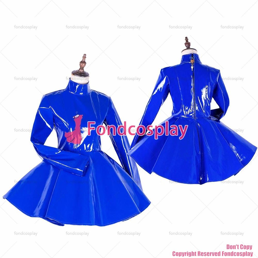 

fondcosplay adult sexy cross dressing sissy maid lockable gothic punk lolita blue heavy PVC dress Uniform CD/TV[G1754]