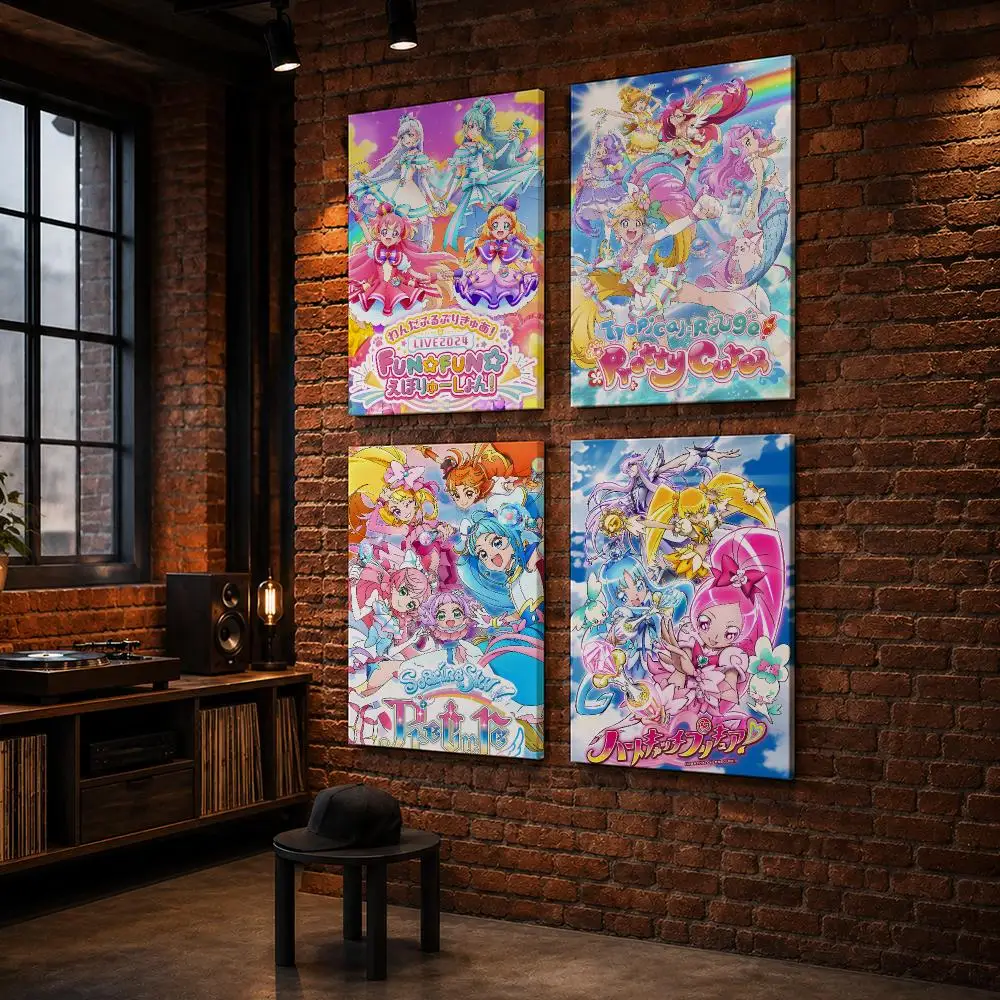 P-Pretty Cure Anime Framed Wall Painting Wood Framed Wall Art Print For Bedroom Living Room Hallway Office Home Decor