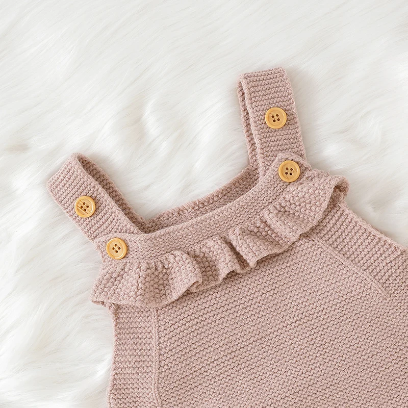 Baby Romper Headwear Fashion Solid Infant Sling Clothes Set Knitted Ruffles 0-18M Overalls Newborn Girl Jumpsuit Sleeveless 2PCS