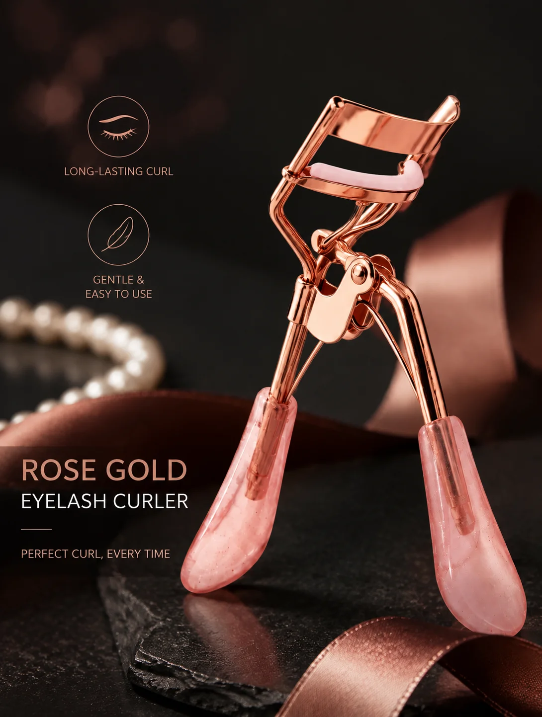 Rose Gold Eyelash Curler Carbon Steel Portable Makeup Tool for Beginners Long-Lasting Lash Crimper