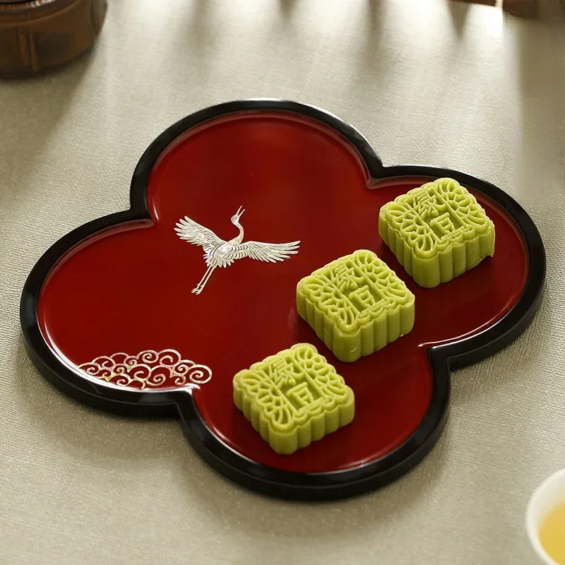 Mother-of-pearl Lacquerware Tea Tray Household Solid Wood  Set Antique Small  Cup Drain Dry and Soak in  Sea Teaware