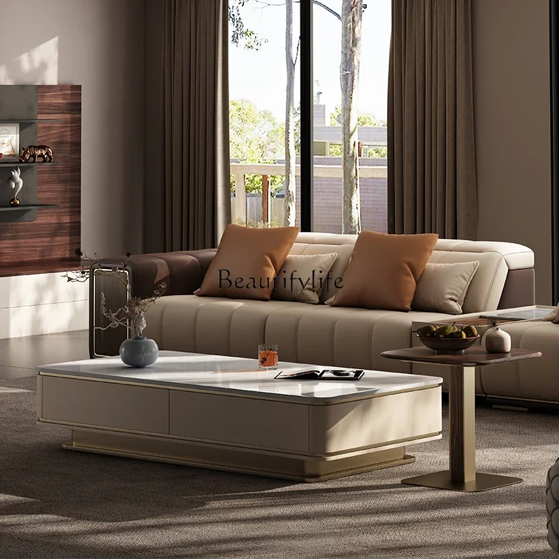 

yj5Light Luxury Marble Coffee Table Villa Living Room Home Modern Minimalist Coffee Table