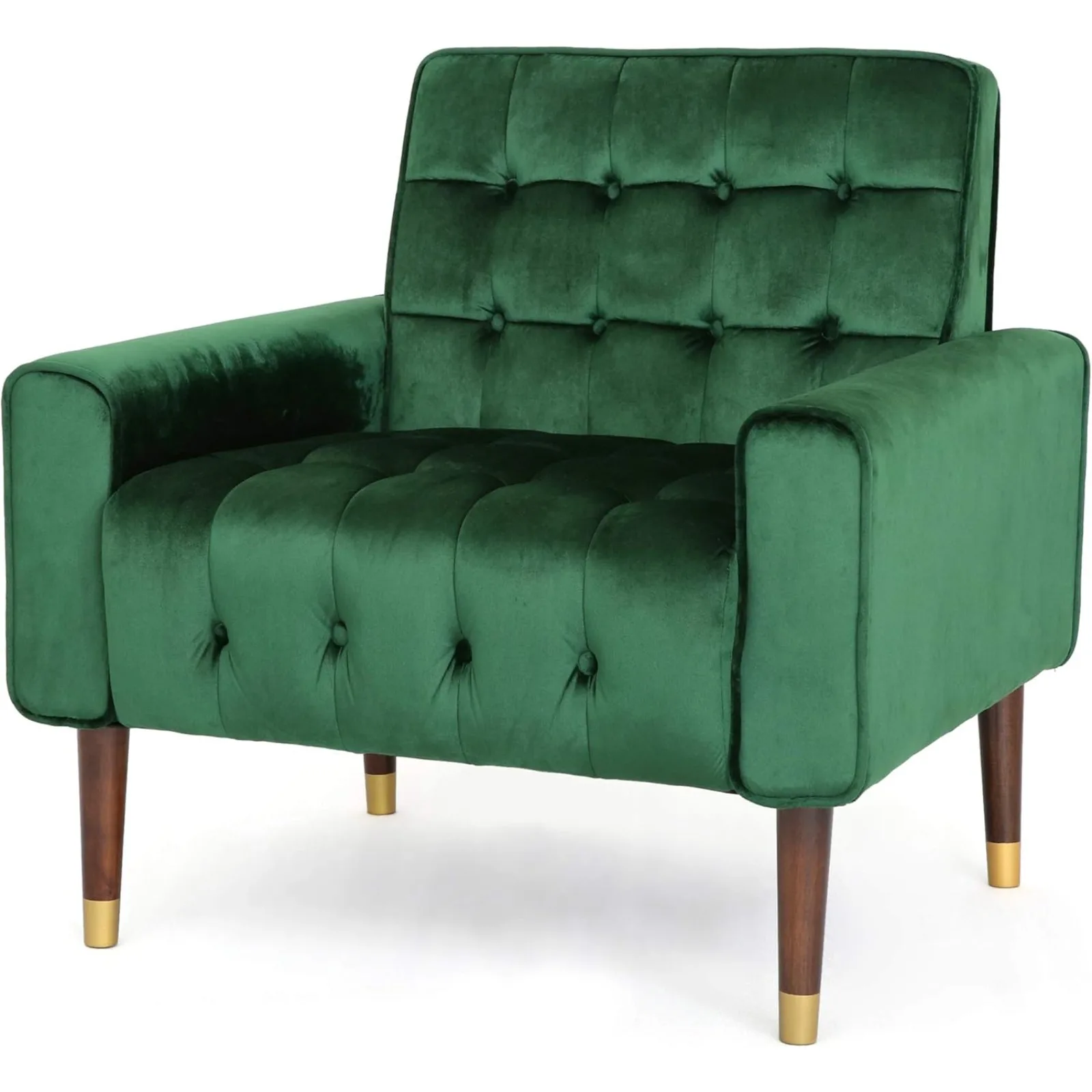 US   Betsy Velvet Armchair, Modern Glam, Button-Tufted, Waffle Stitching, Emerald