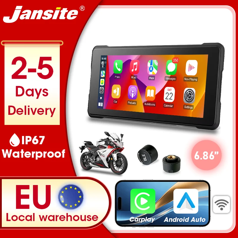 Jansite 6,86 Zoll tragbares digitales Motorrad-Armaturenbrett, kabelloses Carplay, Android Auto GPS für Moto-Navigation, Motorradzubehör