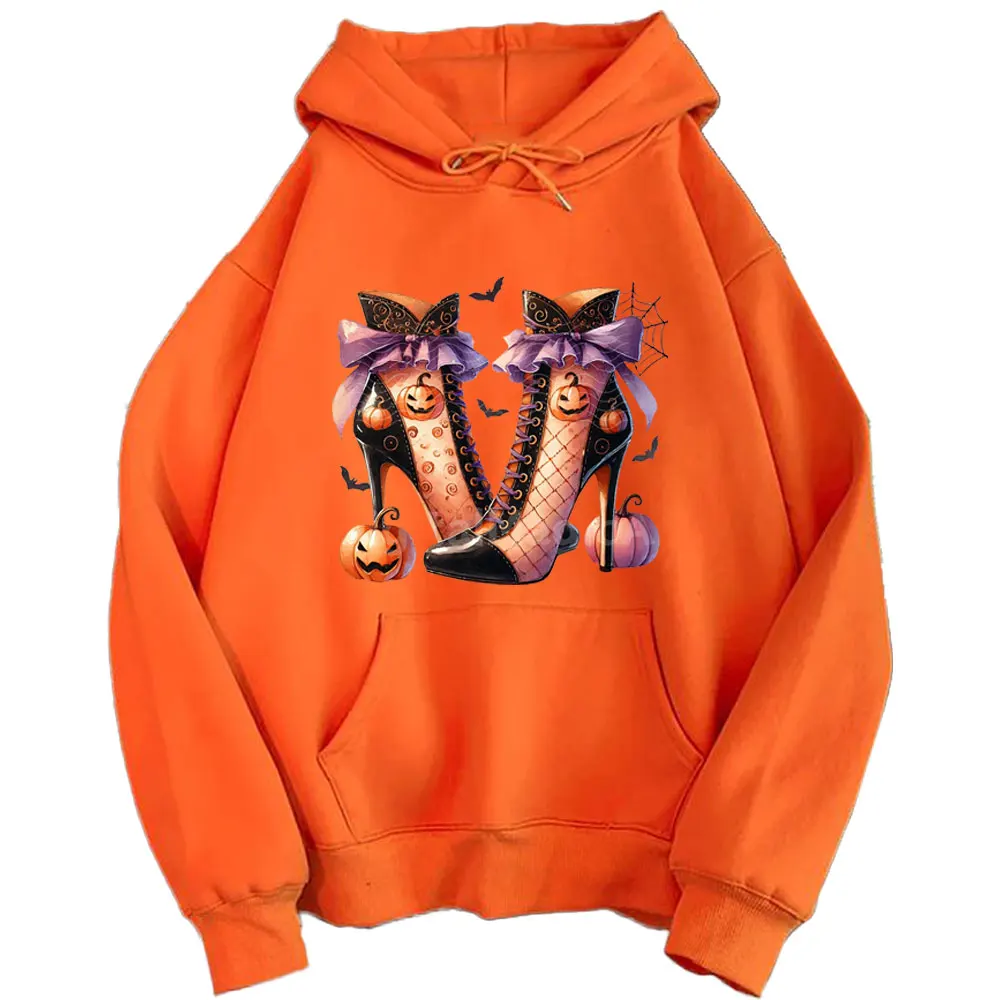 2024 Halloween High Heels Graphic Pumpkin Bat Printed Sweatshirt Funny Cartoon Harajuku Ladies Long Sleeve Halloween Costume