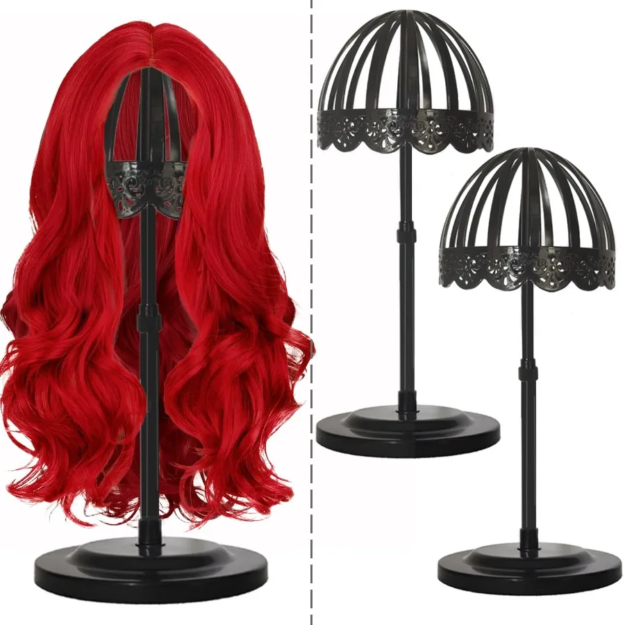 

2 Pack Adjustable Height Portable Wig Holder Black Wig Head Stand Display Stand for Multiple Wigs in Home Salon Travel or Stage
