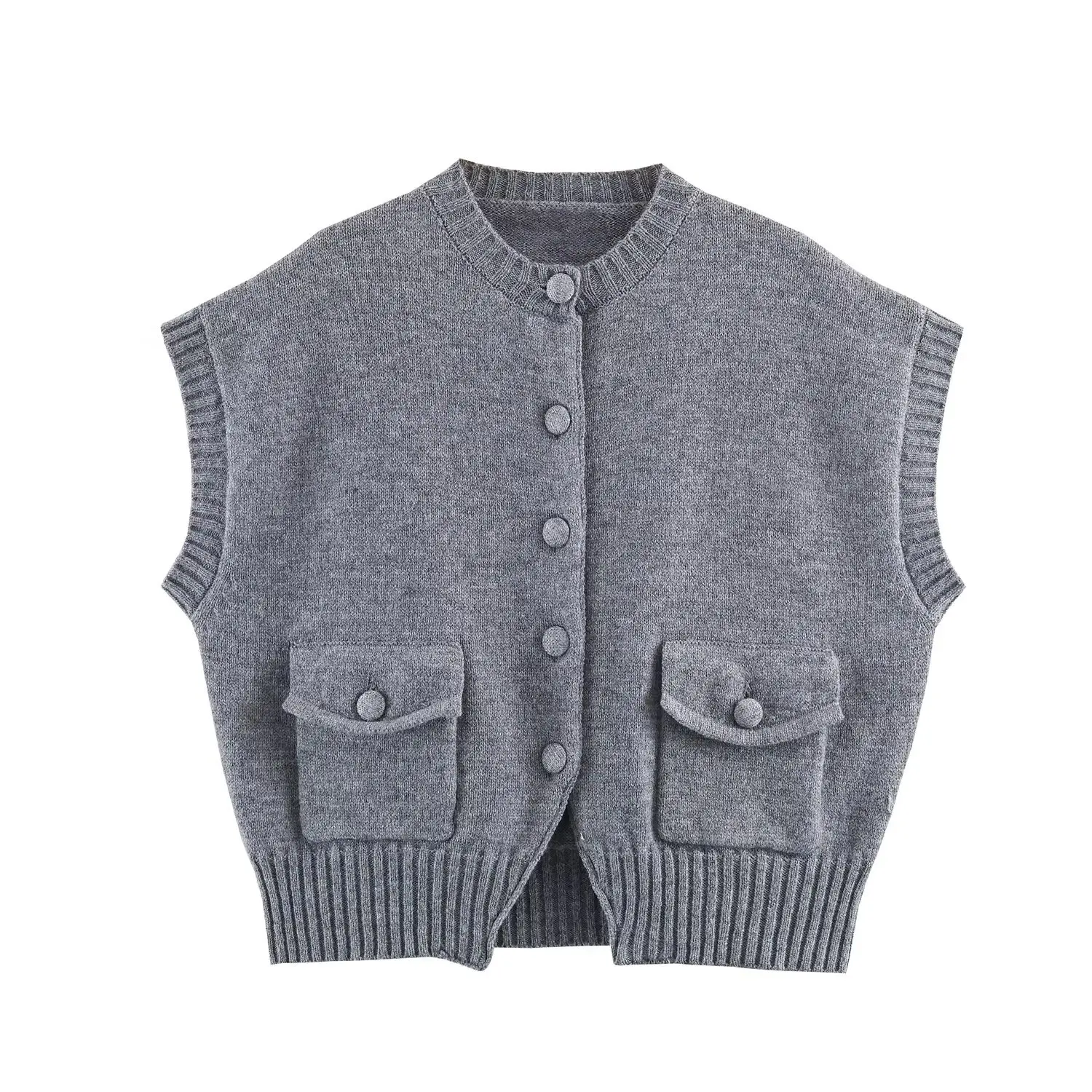 

WOMAN 2026 Summer New Fashionable Casual Button Pocket Knitted Tank Top Retro Versatile Unique Women's Vest Top Mujer